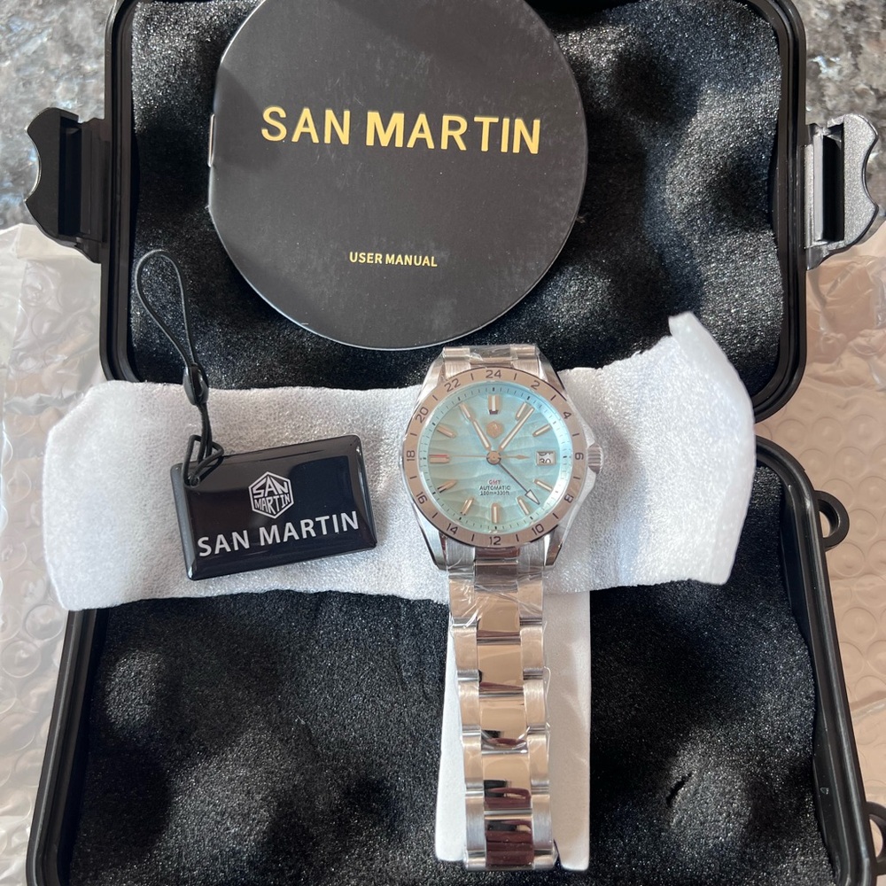 San Martin New 39mm Luxury Men’s Business Dress GMT Watch - Picture 7 of 9